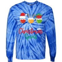 Christmas Spirits Funny Glasses Of Wine Santa Hat Reindeer Gift Tie-Dye Long Sleeve Shirt