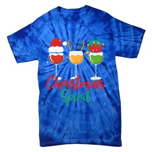 Christmas Spirits Funny Glasses Of Wine Santa Hat Reindeer Gift Tie-Dye T-Shirt