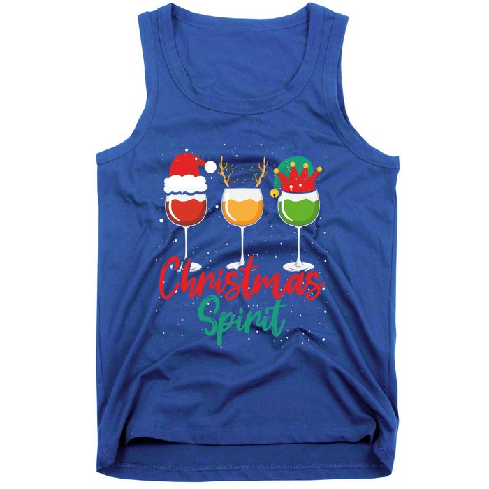 Christmas Spirits Funny Glasses Of Wine Santa Hat Reindeer Gift Tank Top