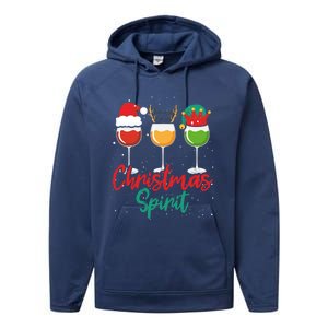 Christmas Spirits Funny Glasses Of Wine Santa Hat Reindeer Gift Performance Fleece Hoodie