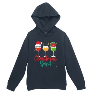 Christmas Spirits Funny Glasses Of Wine Santa Hat Reindeer Gift Urban Pullover Hoodie