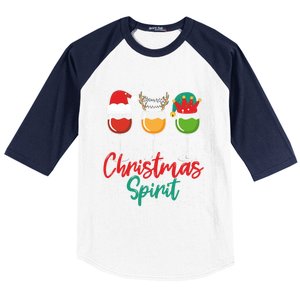 Christmas Spirits Funny Glasses Of Wine Santa Hat Reindeer Gift Baseball Sleeve Shirt