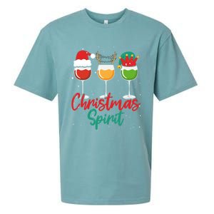 Christmas Spirits Funny Glasses Of Wine Santa Hat Reindeer Gift Sueded Cloud Jersey T-Shirt