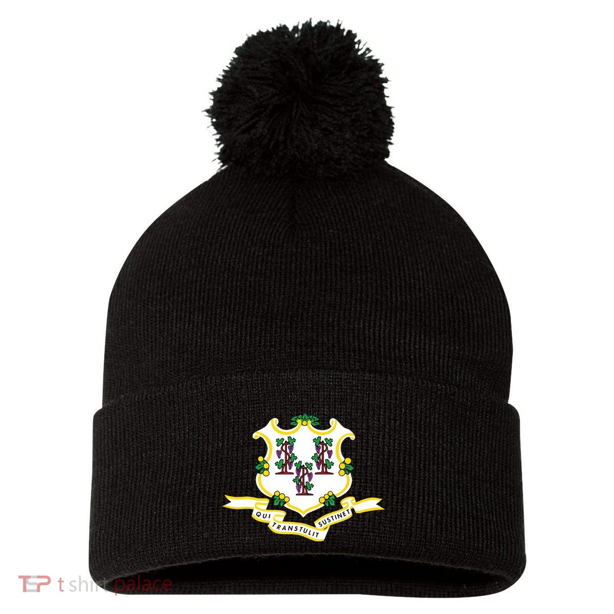 Connecticut State Flag Pom Pom 12in Knit Beanie