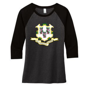 Connecticut State Flag Women's Tri-Blend 3/4-Sleeve Raglan Shirt