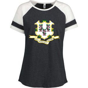 Connecticut State Flag Enza Ladies Jersey Colorblock Tee