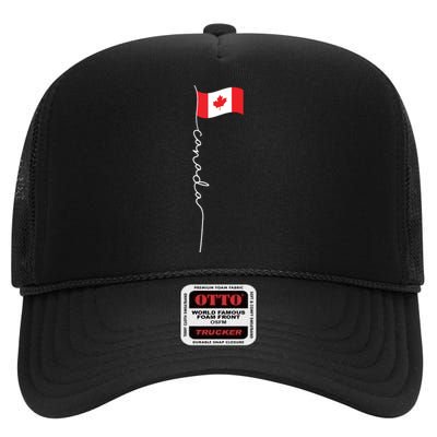 Canada Signature Flag Pole Patriotic Canadian Flag High Crown Mesh Back Trucker Hat