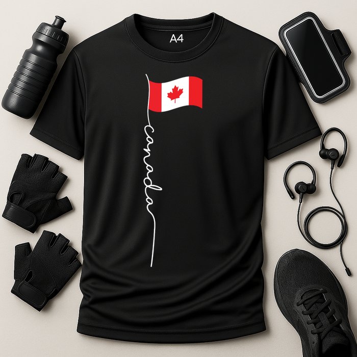 Canada Signature Flag Pole Patriotic Canadian Flag Cooling Performance Crew T-Shirt