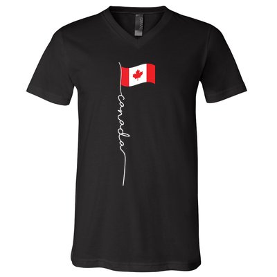 Canada Signature Flag Pole Patriotic Canadian Flag V-Neck T-Shirt