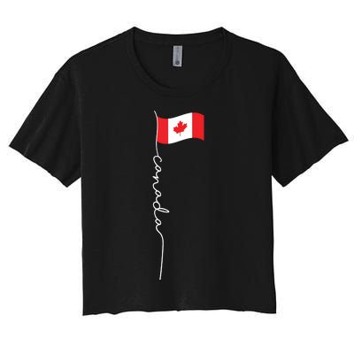 Canada Signature Flag Pole Patriotic Canadian Flag Women's Crop Top Tee