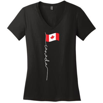 Canada Signature Flag Pole Patriotic Canadian Flag Women's V-Neck T-Shirt