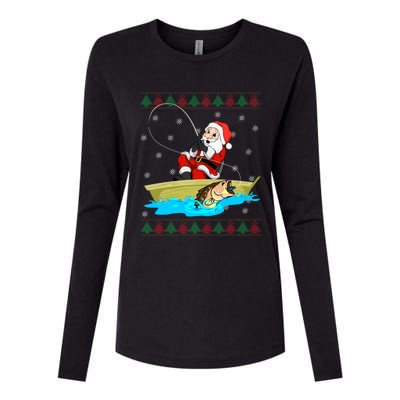 Christmas Santa Fisherman Funny Xmas Fishing Lovers Gift Womens Cotton Relaxed Long Sleeve T-Shirt