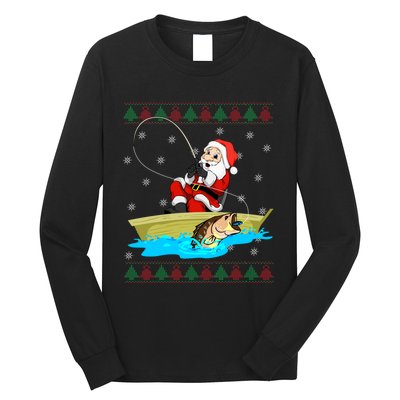 Christmas Santa Fisherman Funny Xmas Fishing Lovers Gift Long Sleeve Shirt