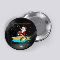 Christmas Santa Fisherman Funny Xmas Fishing Lovers Gift Button