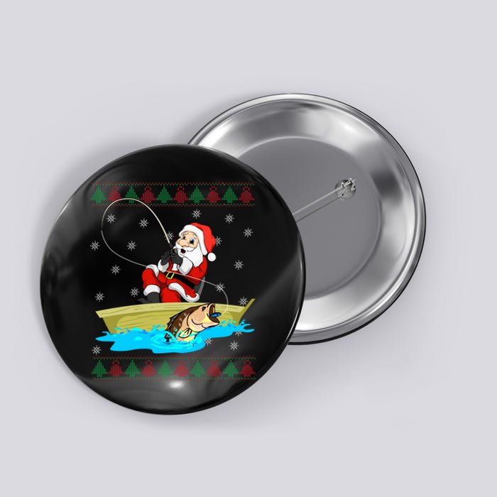 Christmas Santa Fisherman Funny Xmas Fishing Lovers Gift Button