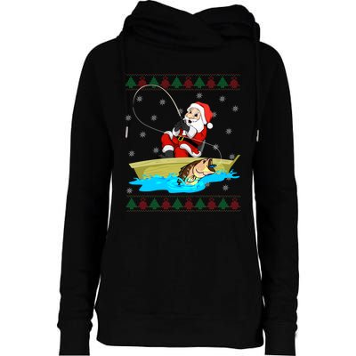 Christmas Santa Fisherman Funny Xmas Fishing Lovers Gift Womens Funnel Neck Pullover Hood