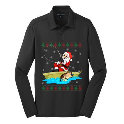 Christmas Santa Fisherman Funny Xmas Fishing Lovers Gift Silk Touch Performance Long Sleeve Polo