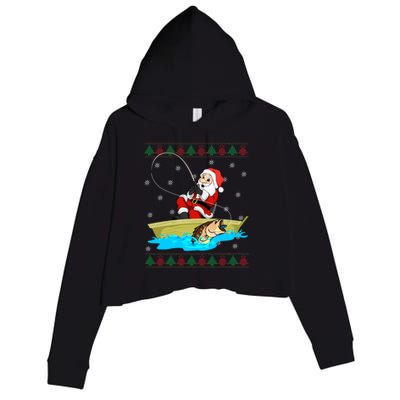 Christmas Santa Fisherman Funny Xmas Fishing Lovers Gift Crop Fleece Hoodie