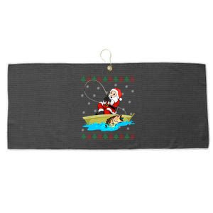 Christmas Santa Fisherman Funny Xmas Fishing Lovers Gift Large Microfiber Waffle Golf Towel