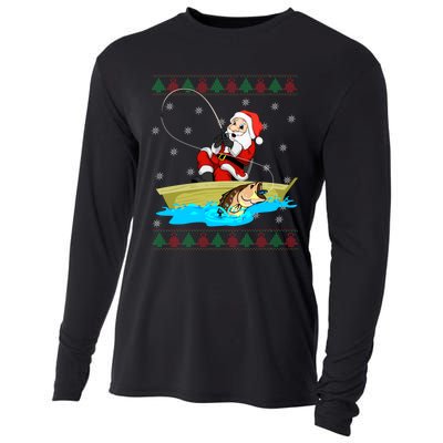 Christmas Santa Fisherman Funny Xmas Fishing Lovers Gift Cooling Performance Long Sleeve Crew