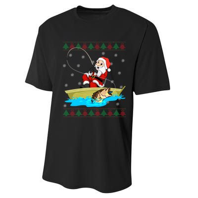 Christmas Santa Fisherman Funny Xmas Fishing Lovers Gift Performance Sprint T-Shirt