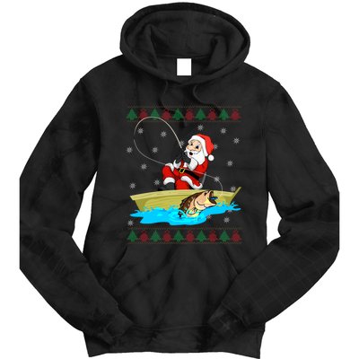 Christmas Santa Fisherman Funny Xmas Fishing Lovers Gift Tie Dye Hoodie