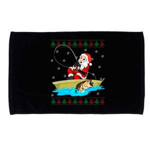 Christmas Santa Fisherman Funny Xmas Fishing Lovers Gift Microfiber Hand Towel