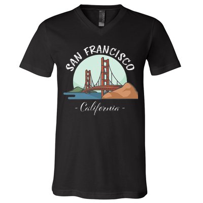 California San Francisco Gift Golden Gate Bridge Souvenir V-Neck T-Shirt