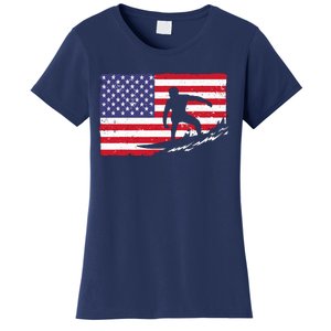 Cool Surfing For 4th Of July American Flag Surfer Women's T-Shirt