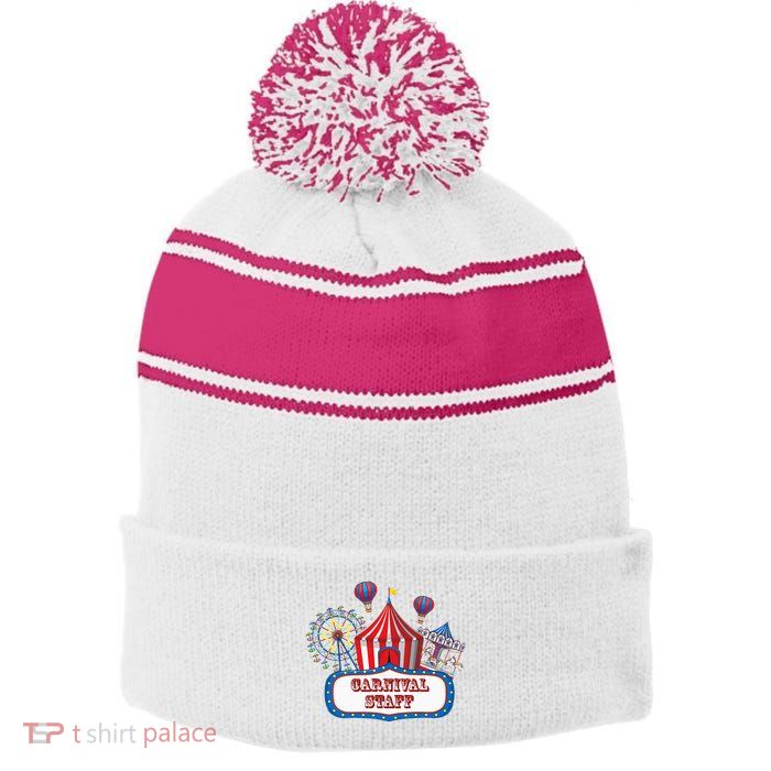 Carnival Staff For Circus Event Staff & Ringmaster Lover Stripe Pom Pom Beanie