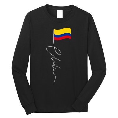 Colombia Signature Flag Pole Patriotic Colombian Flag Long Sleeve Shirt