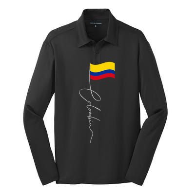 Colombia Signature Flag Pole Patriotic Colombian Flag Silk Touch Performance Long Sleeve Polo