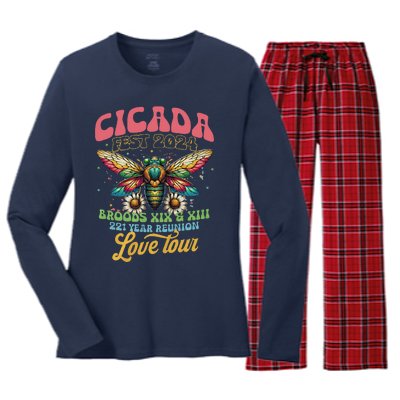 Cicada Shirts Funny Double Brood Cicada 2024 Concert Band Women's Long Sleeve Flannel Pajama Set 