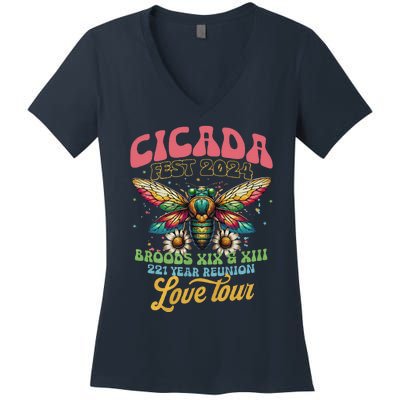 Cicada Shirts Funny Double Brood Cicada 2024 Concert Band Women's V-Neck T-Shirt