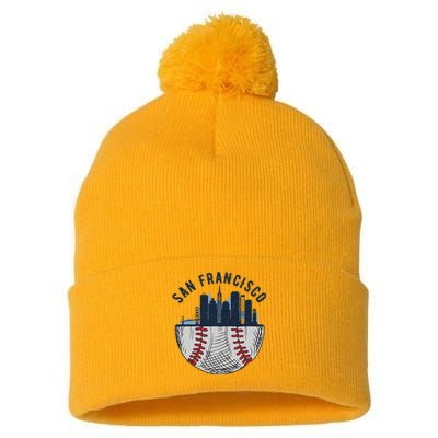 Cool San Francisco CA Skyline Baseball Fan City Downtown Pom Pom 12in Knit Beanie