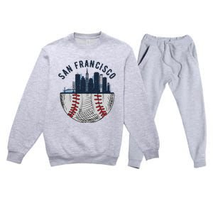 Cool San Francisco CA Skyline Baseball Fan City Downtown Premium Crewneck Sweatsuit Set