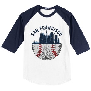 Cool San Francisco CA Skyline Baseball Fan City Downtown Baseball Sleeve Shirt