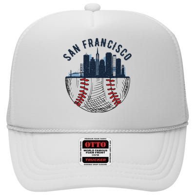 Cool San Francisco CA Skyline Baseball Fan City Downtown High Crown Mesh Back Trucker Hat