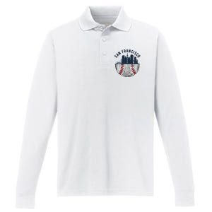 Cool San Francisco CA Skyline Baseball Fan City Downtown Performance Long Sleeve Polo