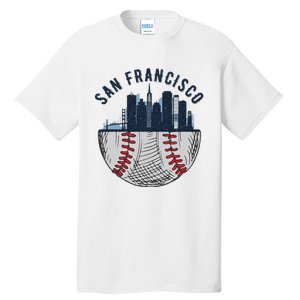 Cool San Francisco CA Skyline Baseball Fan City Downtown Tall T-Shirt