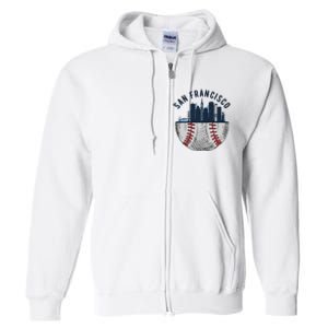 Cool San Francisco CA Skyline Baseball Fan City Downtown Full Zip Hoodie