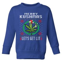 Cannabis Stoner Gift Marijuana Ugly Christmas Let's Get Lit Meaningful Gift Toddler Sweatshirt