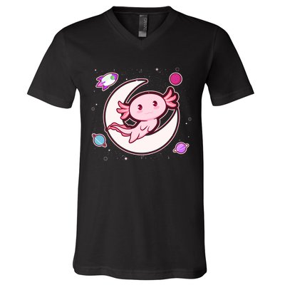 Cute Space Galaxy Axolotl V-Neck T-Shirt