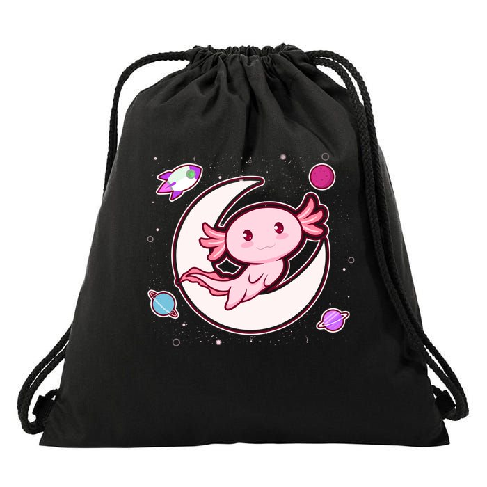 Cute Space Galaxy Axolotl Drawstring Bag