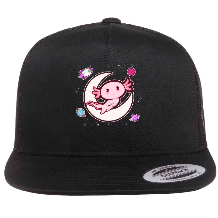 Cute Space Galaxy Axolotl Flat Bill Trucker Hat