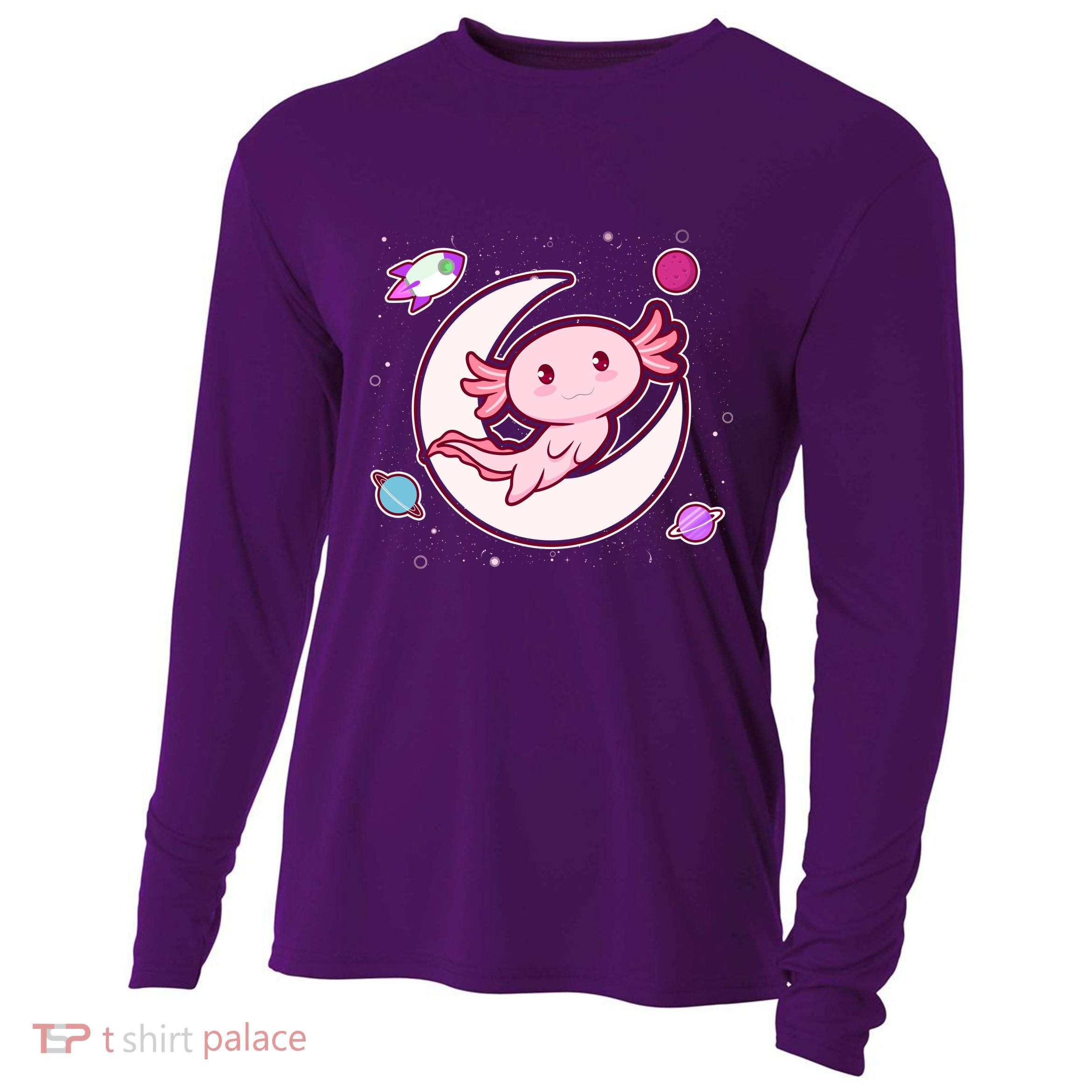 Cute Space Galaxy Axolotl Cooling Performance Long Sleeve Crew