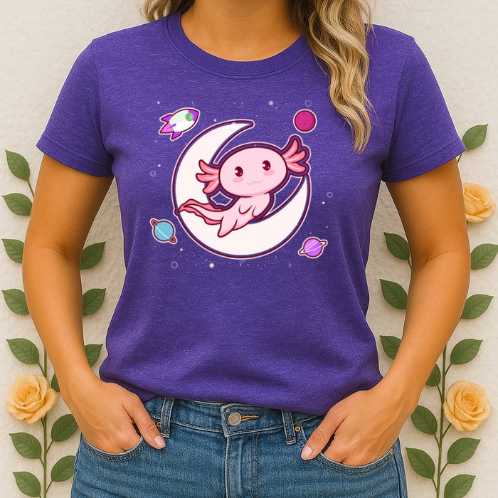 Cute Space Galaxy Axolotl Womens T-Shirt