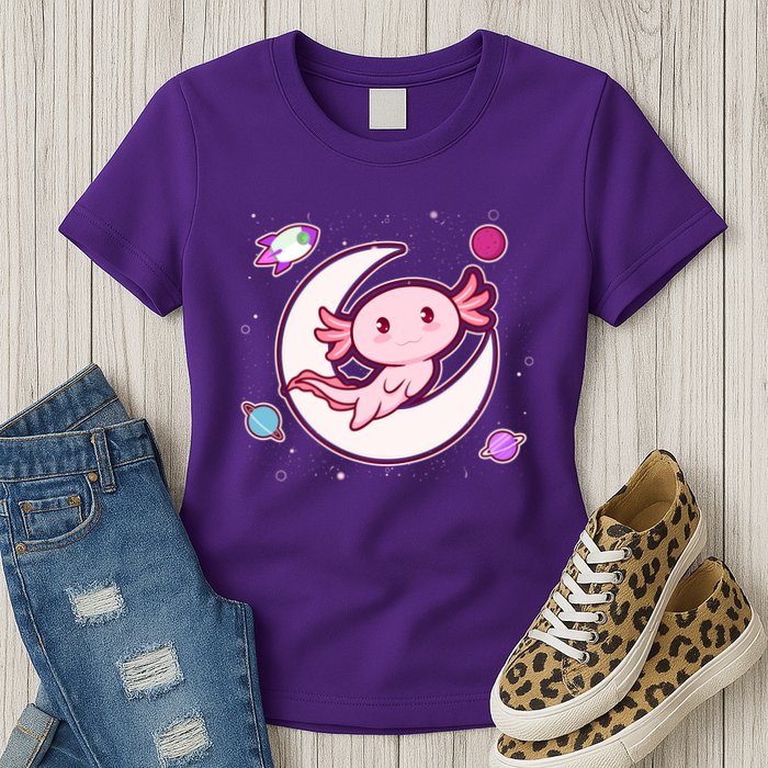 Cute Space Galaxy Axolotl Womens T-Shirt