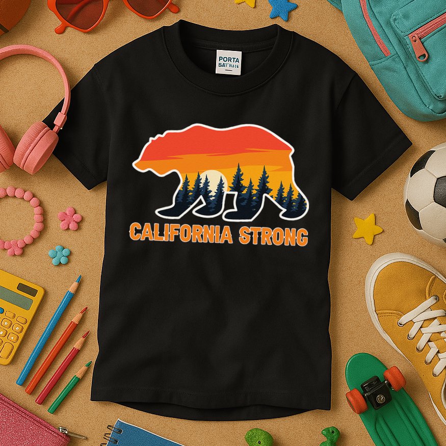 California Strong Grizzly Bear Sunset Vintage Gift Kids T-Shirt
