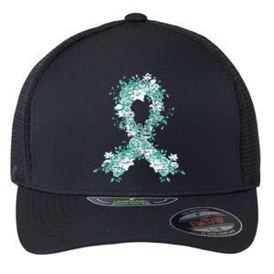 Cancer Survivor Gift Teal Ribbon Ovarian Cancer Awareness Flexfit Unipanel Trucker Cap